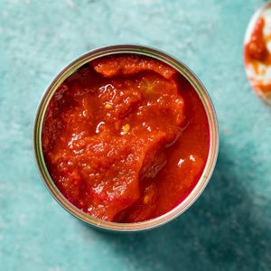 top view of canned tomatoes